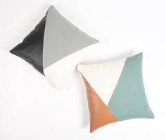 Dyed Cotton & PU Patchwork Cushion Cover Q2