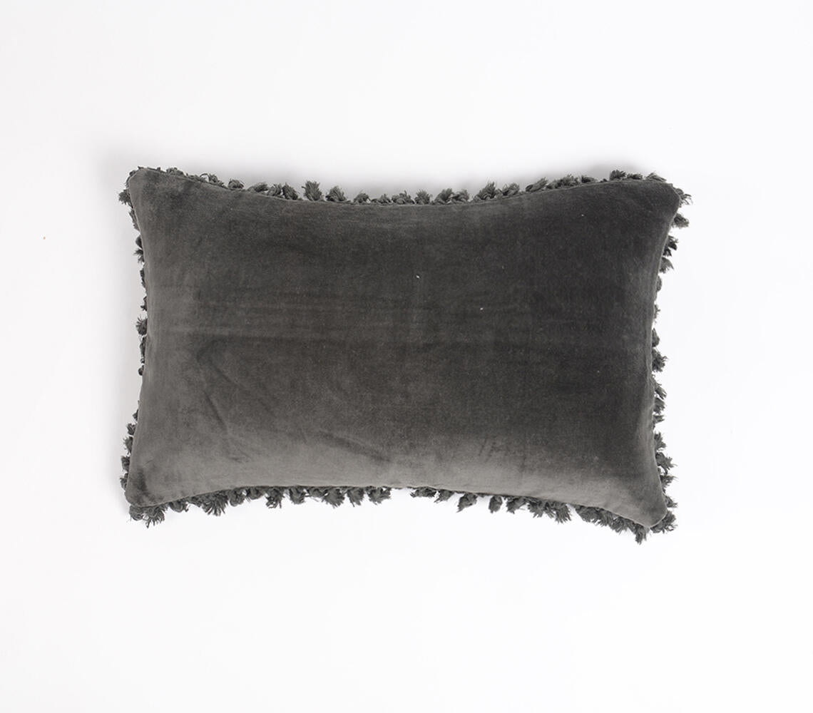 Solid Velvet Cotton Cushion Cover with Border Fringes