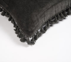 Solid Velvet Cotton Cushion Cover with Border Fringes