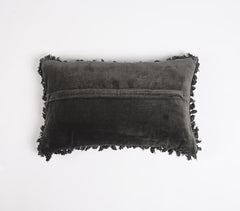 Solid Velvet Cotton Cushion Cover with Border Fringes