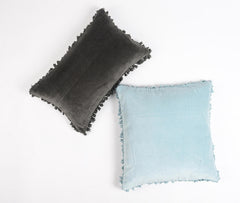 Solid Velvet Cotton Cushion Cover with Border Fringes