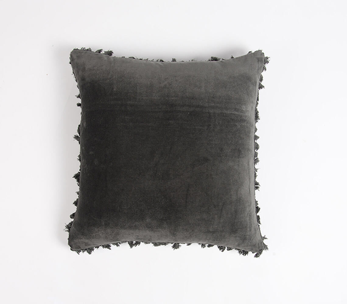 Solid Velvet Cotton Cushion Cover with Border Fringes Q4