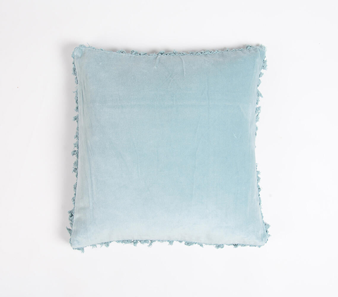 Solid Velvet Cotton Cushion Cover with Border Fringes