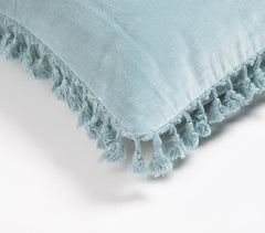 Solid Velvet Cotton Cushion Cover with Border Fringes