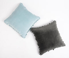 Solid Velvet Cotton Cushion Cover with Border Fringes