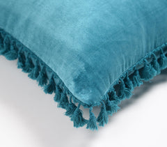 Solid Velvet Cotton Cushion Cover with Border Fringes_1