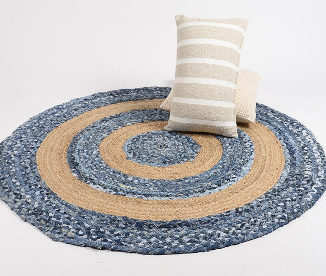 Hand Braided Upcycled Denim & Jute Mat