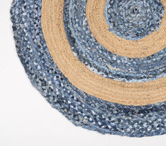 Hand Braided Upcycled Denim & Jute Mat