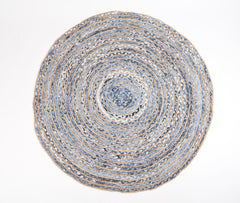 Hand Braided Upcycled Denim & Jute Mat