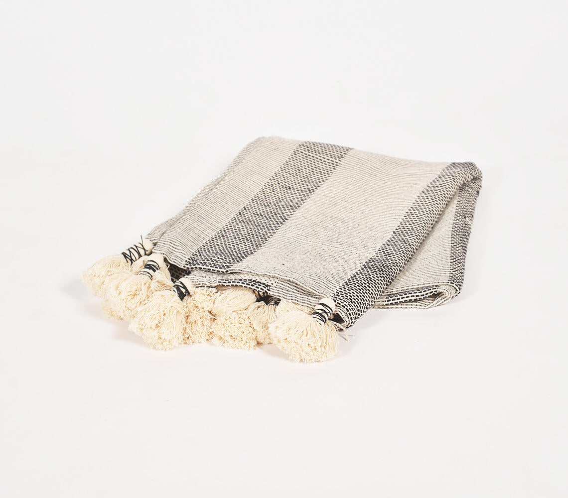 Neutral Striped & Tasseled Throw