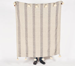 Neutral Striped & Tasseled Throw