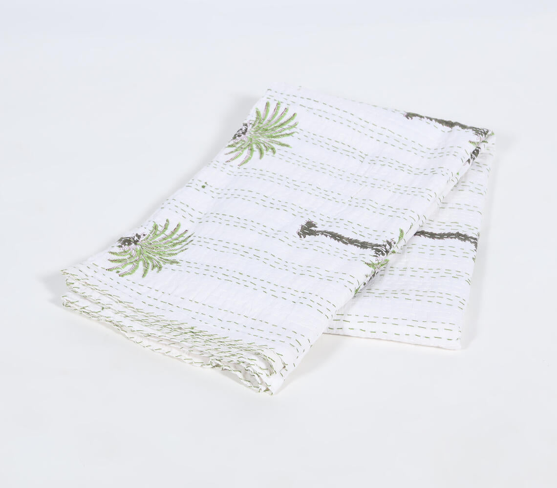 Kantha Embroidered Cotton Tropical Reversible Quilt