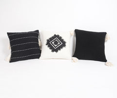 Embroidered Tasseled Cotton Cushion cover