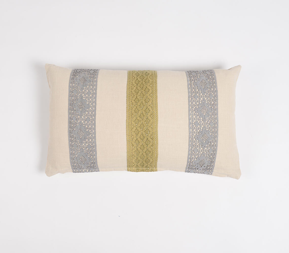 Hand Stitched Lace Cotton Lumbar Cushion cover