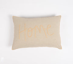Embroidered Light Brown Cotton Lumbar Cushion cover