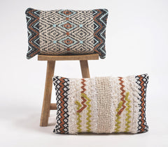 Embroidered Woven & Patchwork Cotton Lumbar Cushion cover