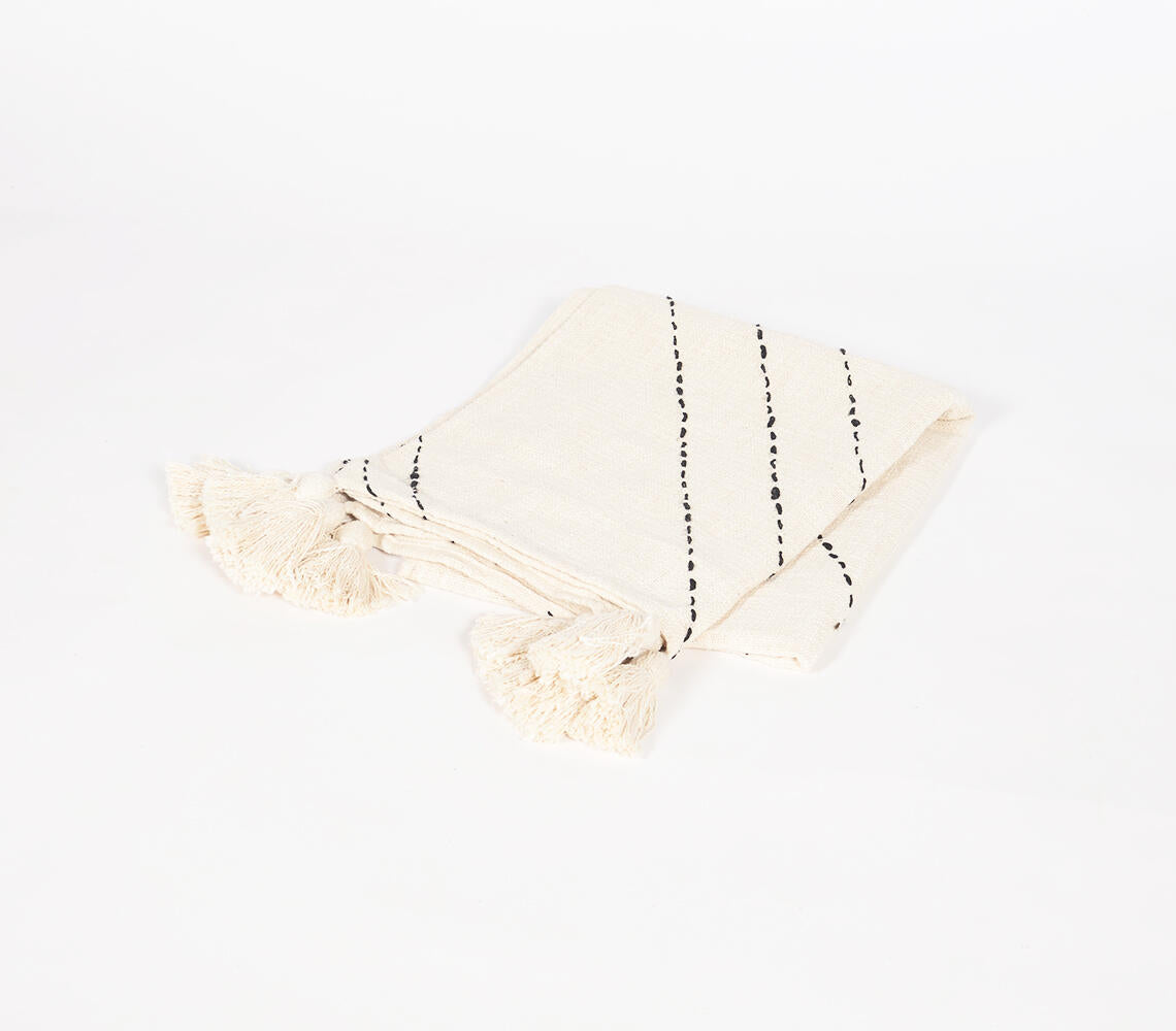 Minimal Ivory Tasseled Throw