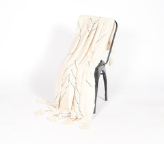 Minimal Ivory Tasseled Throw