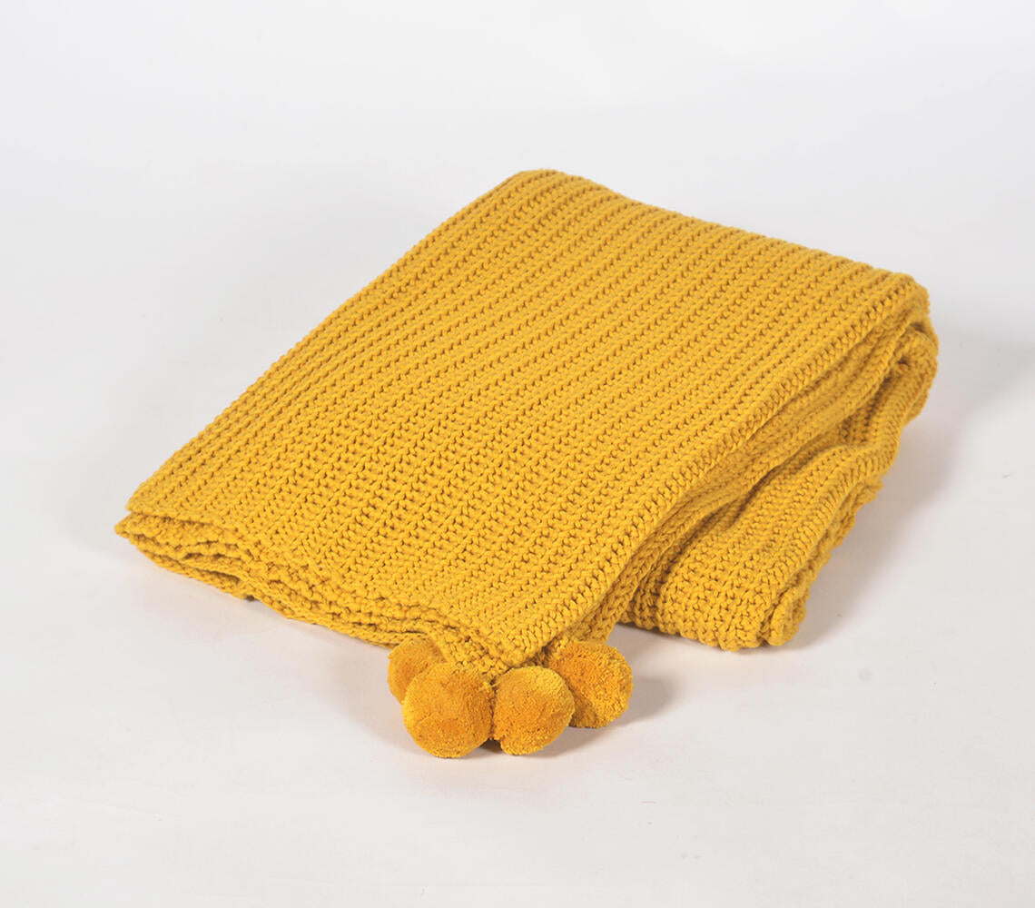 Knitted Cotton Pom-Pom Summer Throw