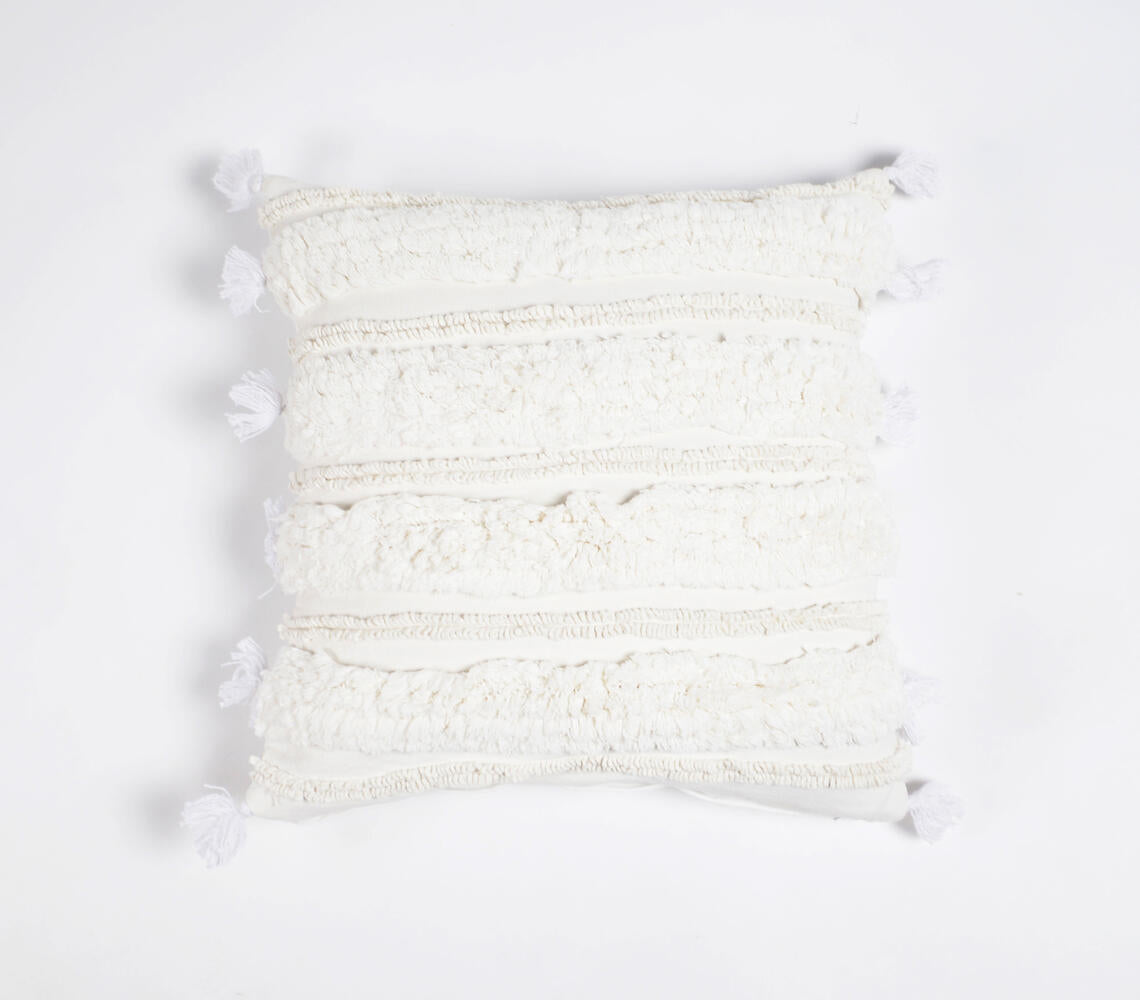 Hand Tufted Cotton Cushion Cover with Frayed tassels