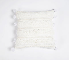 Hand Tufted Cotton Cushion Cover with Frayed tassels