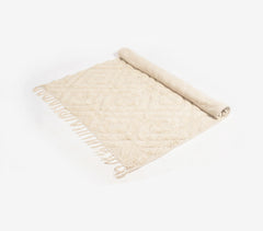 Hand Tufted Beige Diamond Tasseled Rug