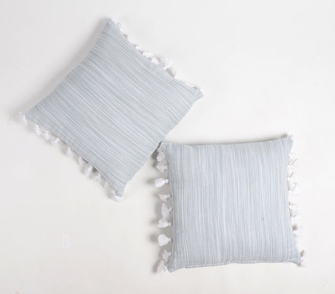Tasseled Neutral Handloom Cushion Covers (set of 2)