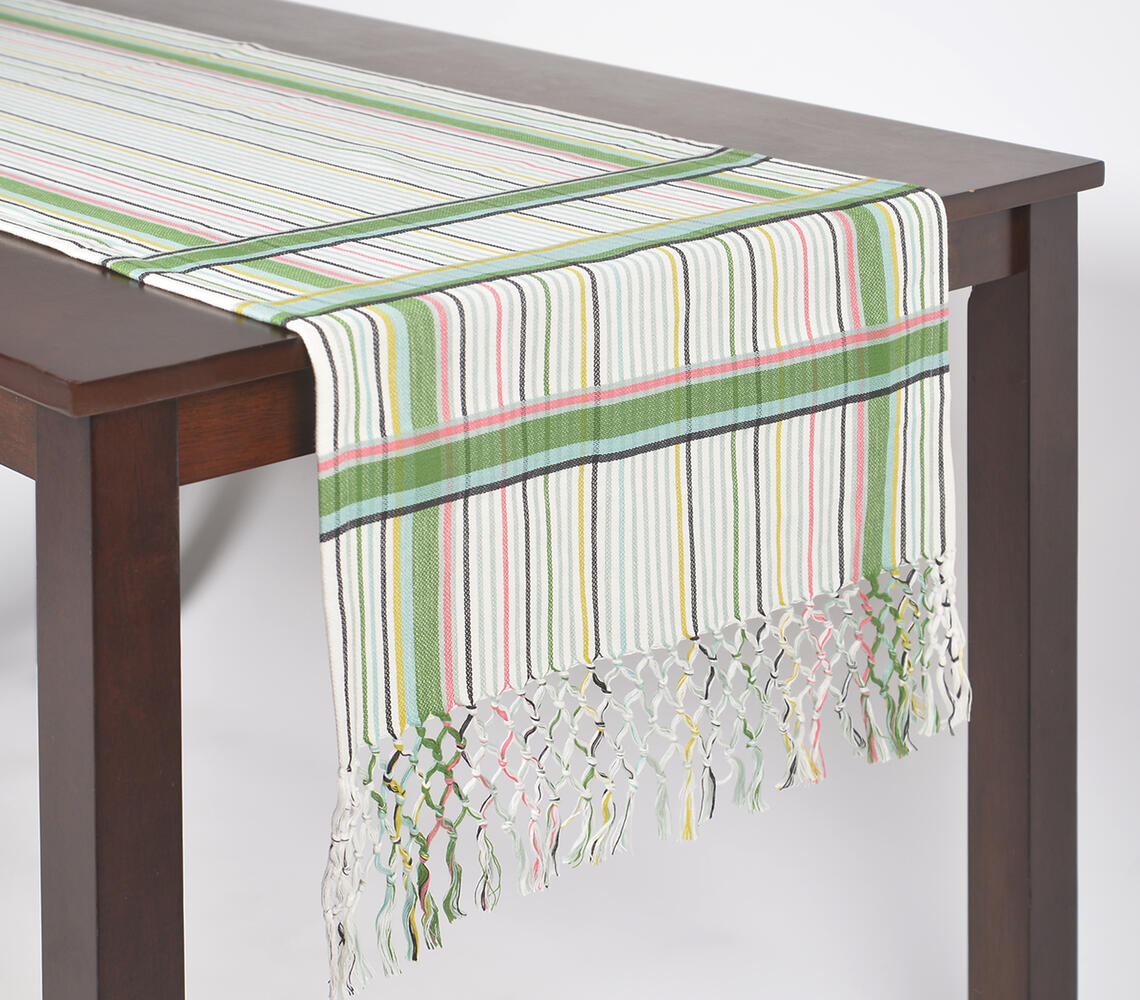 Yarn-Dyed Cotton Tasseled Table Runner