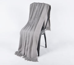 Solid Grey Tasseled Cotton Throw