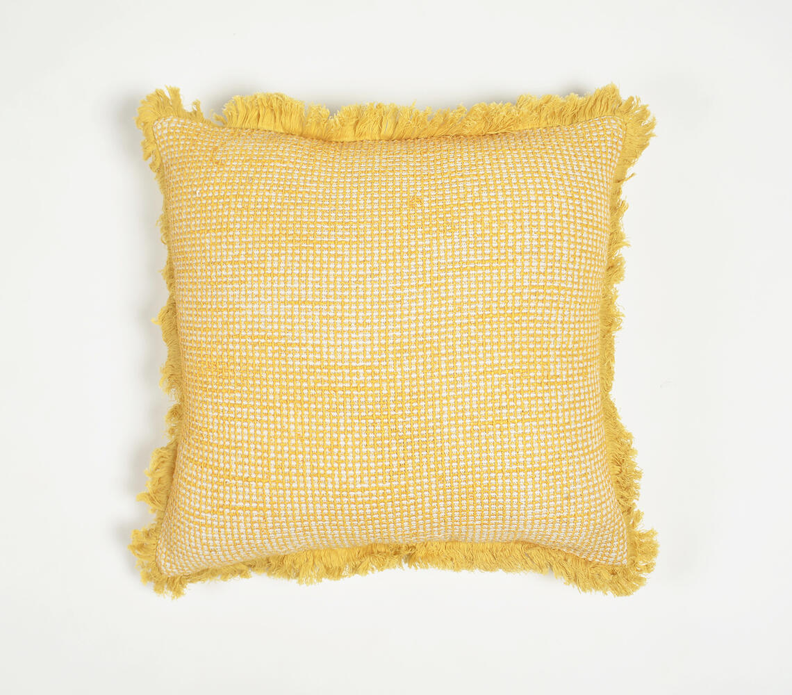 Handwoven Cotton Check Fringed Cushion Cover