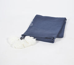 Handwoven Cotton Monochrome Navy Throw with Tassels