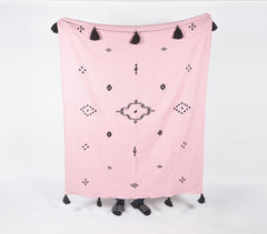 Handwoven Cotton Pastel Pink Throw with Tassels