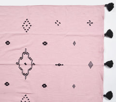 Handwoven Cotton Pastel Pink Throw with Tassels