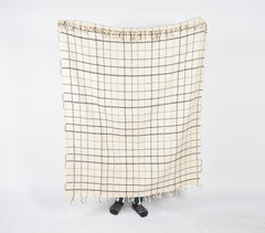Handwoven Cotton Neutral Checkered Throw with Tassels