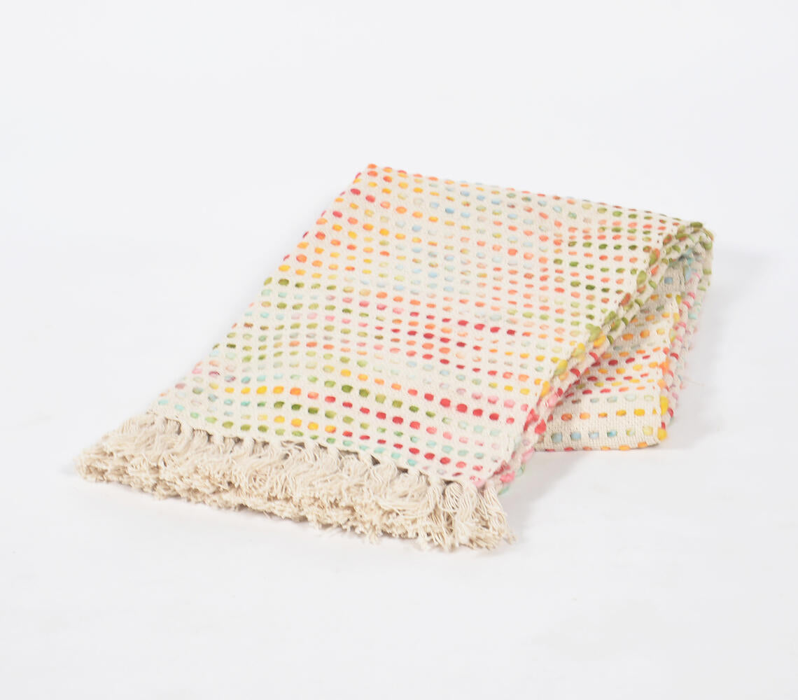 Rainbow Illusion Handwoven Cotton Throw with Tassels