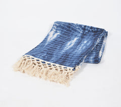 Shibori Tie-and-Dye Indigo Cotton Throw with Tassels