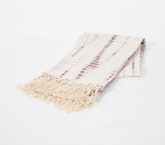 Shibori Tie-and-Dye Mauve Cotton Throw with Tassels