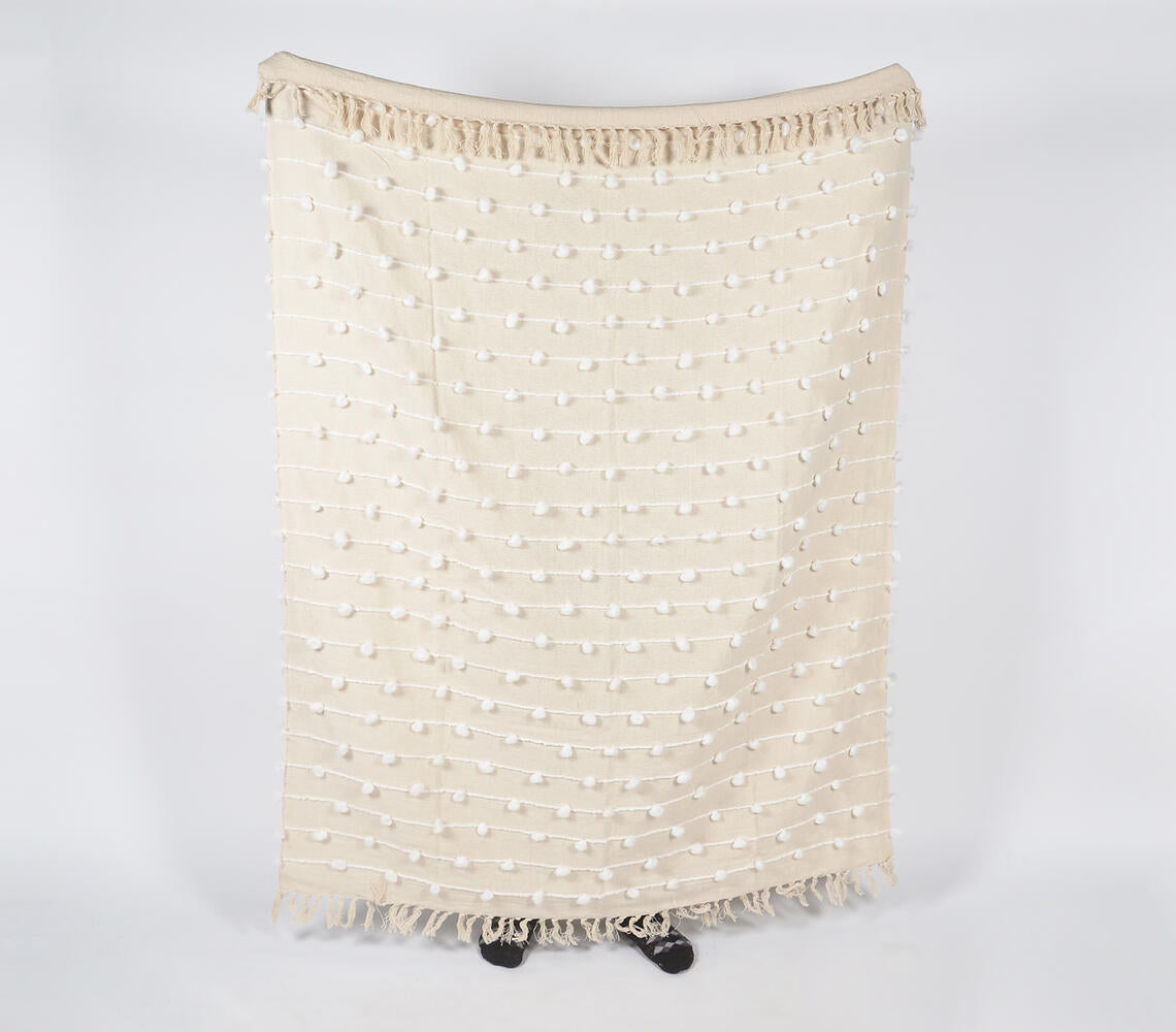 Handwoven Cotton Popcorn Striped & Tasseled Throw