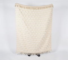 Handwoven Cotton Popcorn Striped & Tasseled Throw