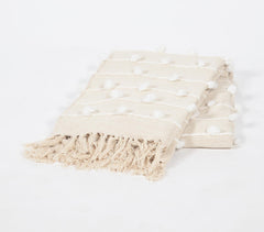 Handwoven Cotton Popcorn Striped & Tasseled Throw