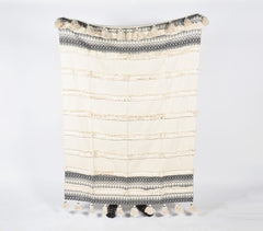 Handwoven Cotton Frayed-Striped Throw with Tassels