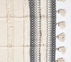Handwoven Cotton Frayed-Striped Throw with Tassels