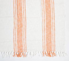 Handwoven Cotton Tangerine Striped Throw with Tassels