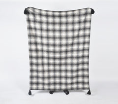 Handwoven Woolen Monochrome Tasseled Gingham Checks Throw