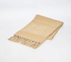Solid Sand Tasseled Throw with Line Embroidery