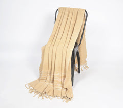 Solid Sand Tasseled Throw with Line Embroidery