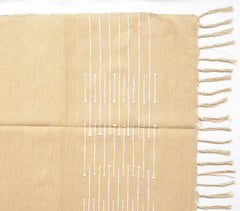 Solid Sand Tasseled Throw with Line Embroidery