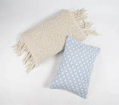 Trellis Patterned Powder Blue Lumbar Cushion Cover