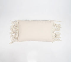 Handwoven Popcorn Textured Fringed Lumbar Cushion Cover