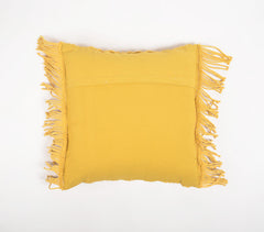 Macrame Cotton Mustard Cushion Cover with Fringes